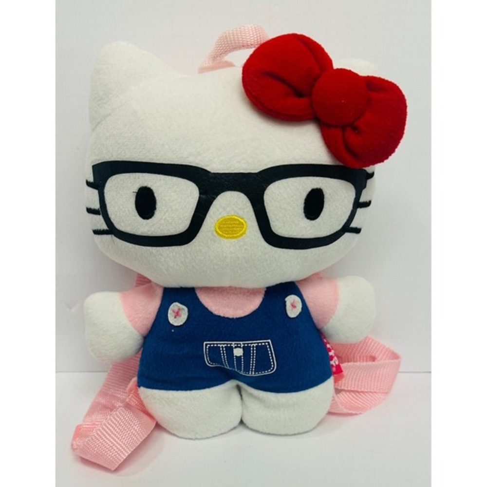 Official‎ Sanrio Hello Kitty Nerd w Glasses & Overalls 10" Plush Backpack Bag